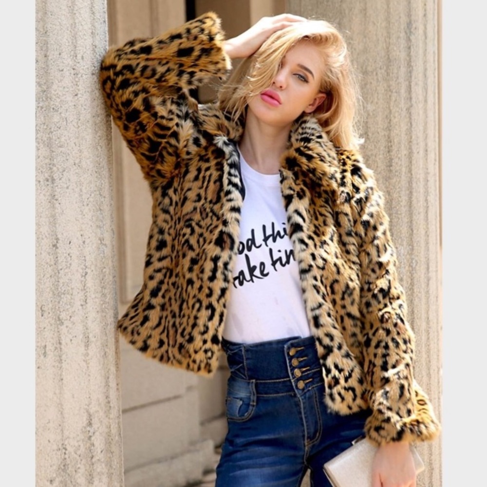 Cheetah faux fur puff Jacket